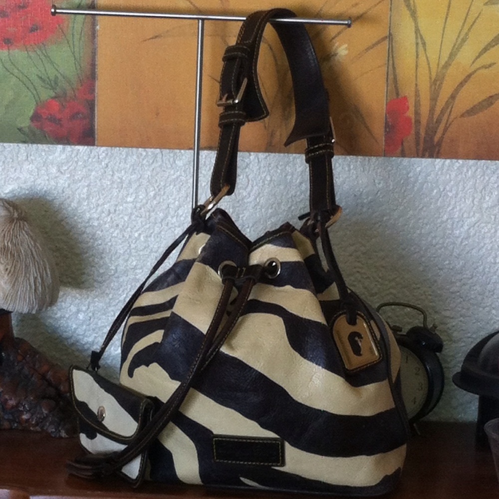 D&B Drawstring Zebra Print Leather Sack